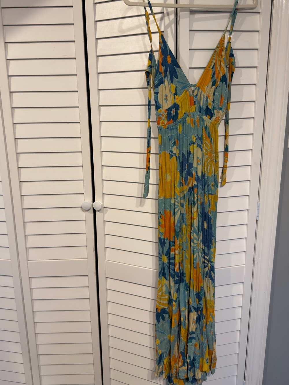 Angie Teal Floral Maxi Dress with Mustard Accents